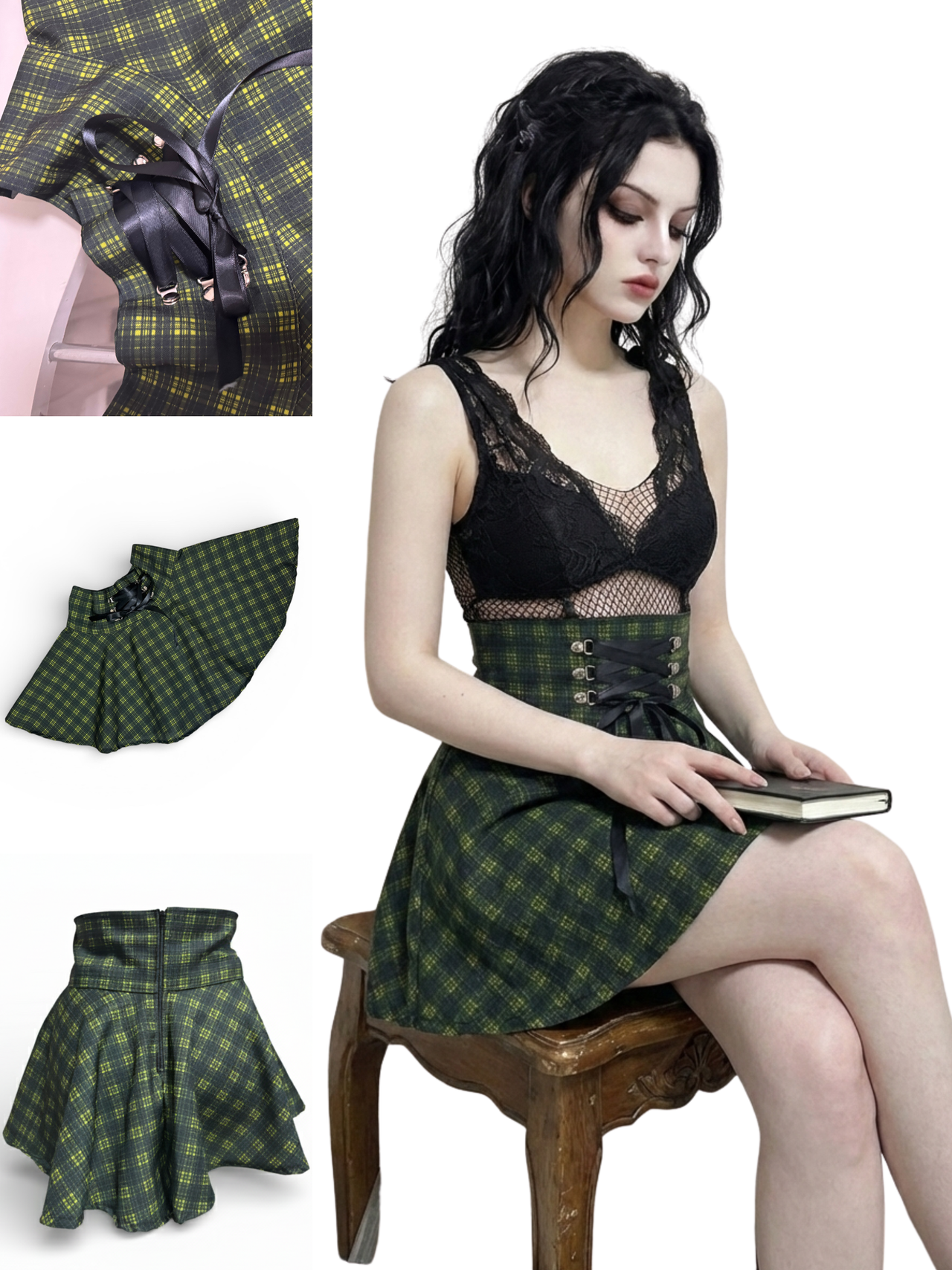 Falda Ajustable Pastel Goth Cuadros | Estilo Alternativo Hecho en México