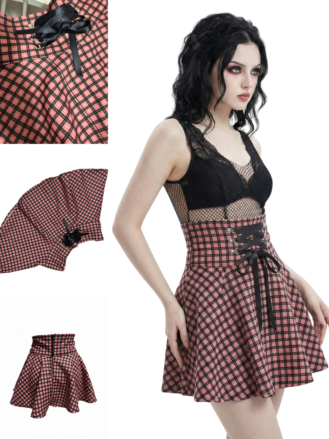 Falda Ajustable Pastel Goth Cuadros | Estilo Alternativo Hecho en México